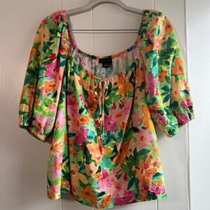 Sanctuary Tropical Floral Peasant Top Blouse Size M